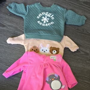 Pink and Green Baby Sweaters with Animal Designs